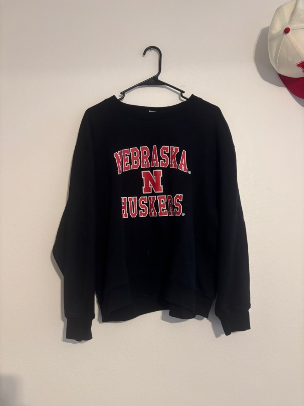 Nebraska Huskers Black Crewneck Sweatshirt with Red Logo